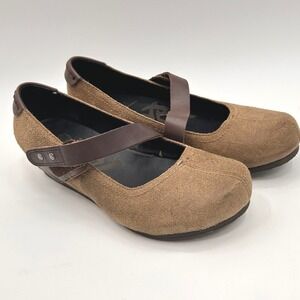 OTBT Suede Mary Jane Flats Tan Brown Leather Strap Comfort Shoes Size 8